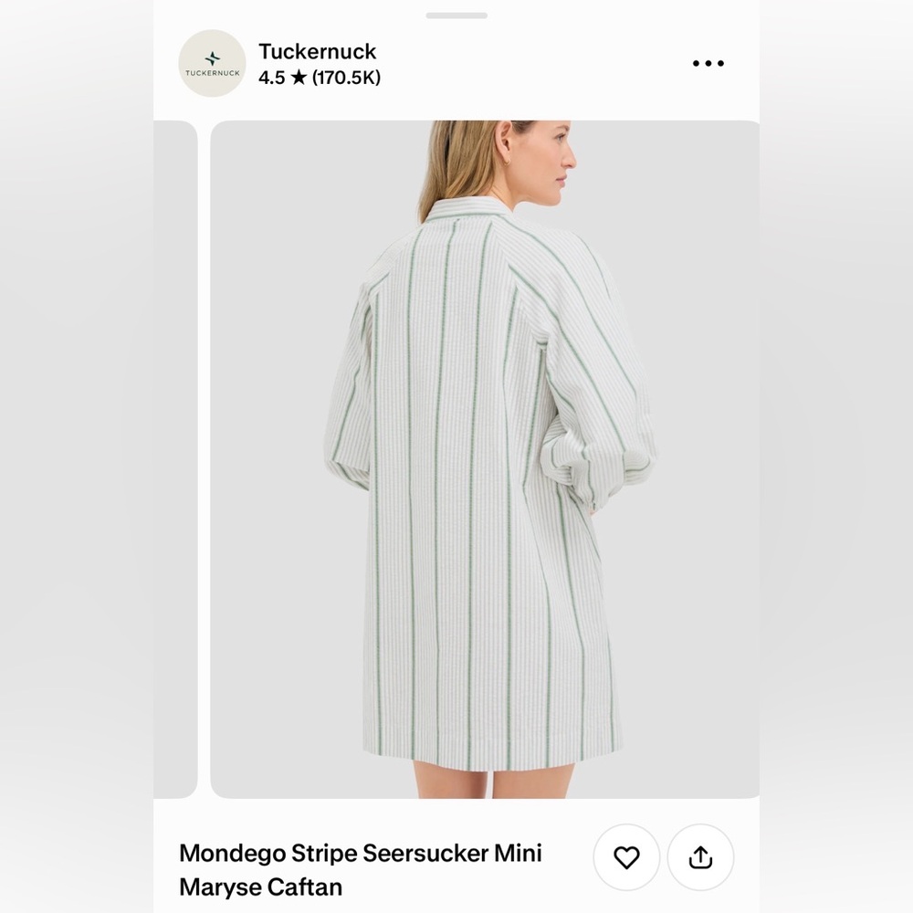 Tuckernuck Mondego Stripe Green and White Stripe Seersucker Maryse Caftan